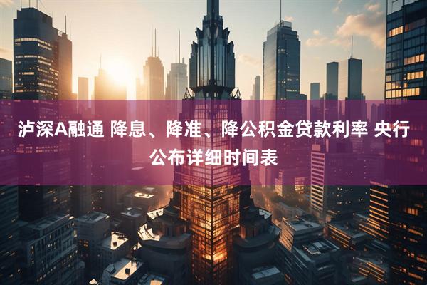 泸深A融通 降息、降准、降公积金贷款利率 央行公布详细时间表